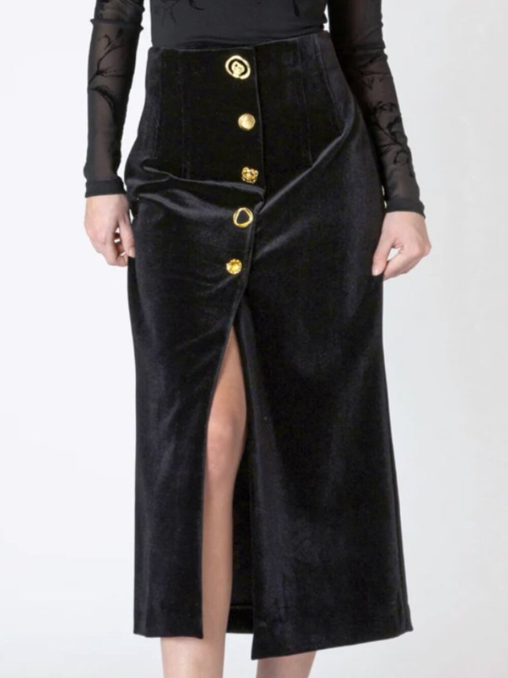 Zara Velvet Gold Button Pencil Skirt